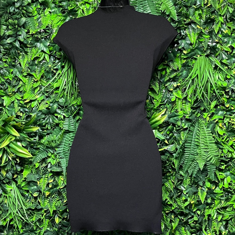 Zara Dress Small Black Cap Sleeve Bodycon Mini Mock Neck Stretch‎ Knit 3731 - Picture 7 of 8